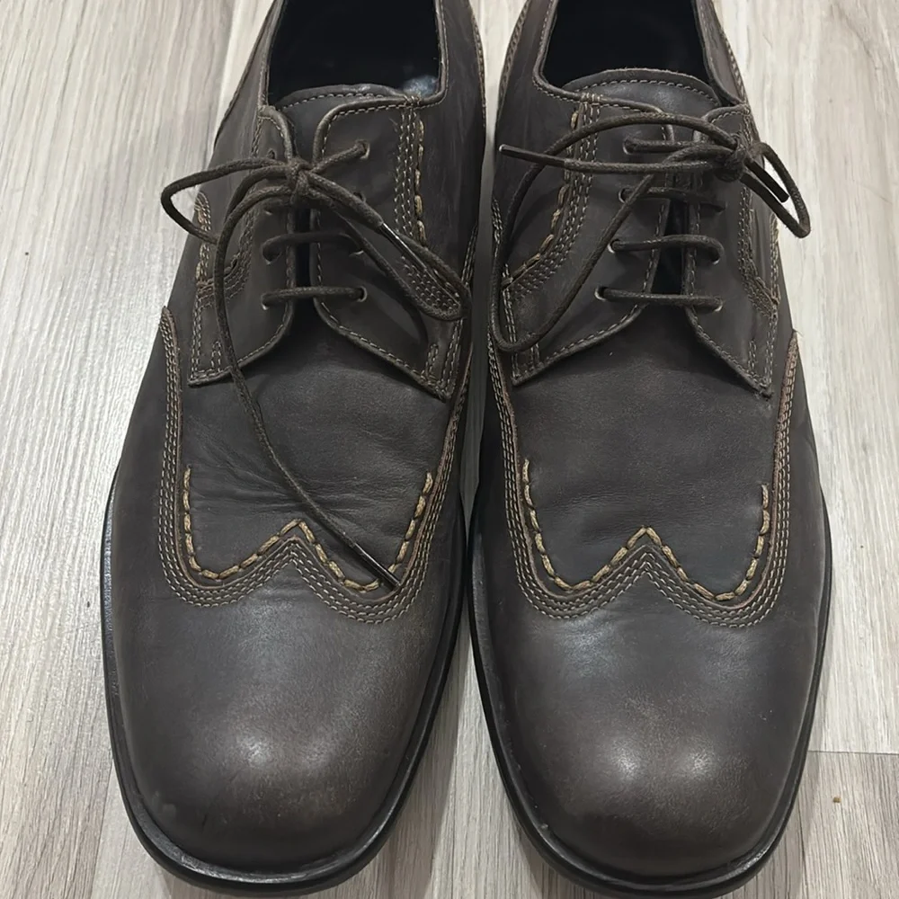 Ecco Brown suede  Leather wingtip Lace Up Shock‎ Point Shoes Mens Size 42 US 9